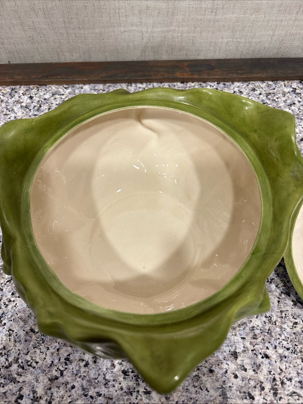 Holland Mold Green Cabbage Leaf Covered Bowl Underplate Ceramic Vintage - Picture 8 of 9